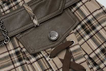 デザインベルトリボンチェックミニスカート/2color/cm0106