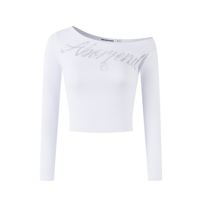 アシメオフショルダープリントTシャツ/cm0096