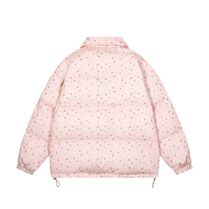 リボンデザインフラワー柄パファージャケット/2color/cm0070