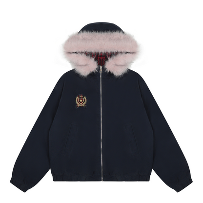 フェイクファーフードワンポイントロゴジャケット cm0020