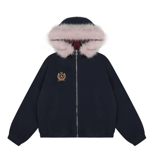 フェイクファーフードワンポイントロゴジャケット cm0020