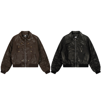 フェイクファーカラースタッズPUジャケット/2color/cm0144