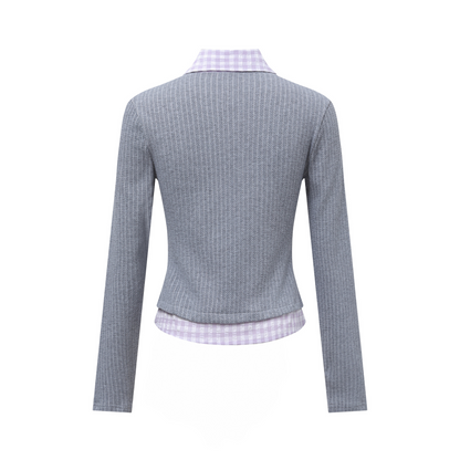 フェイクレイヤードシャツ/長袖ボタンカーディガン/2color/cm0028