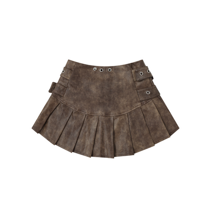 ベルトデザインフェイクレザーミニスカート/2color/cm0102
