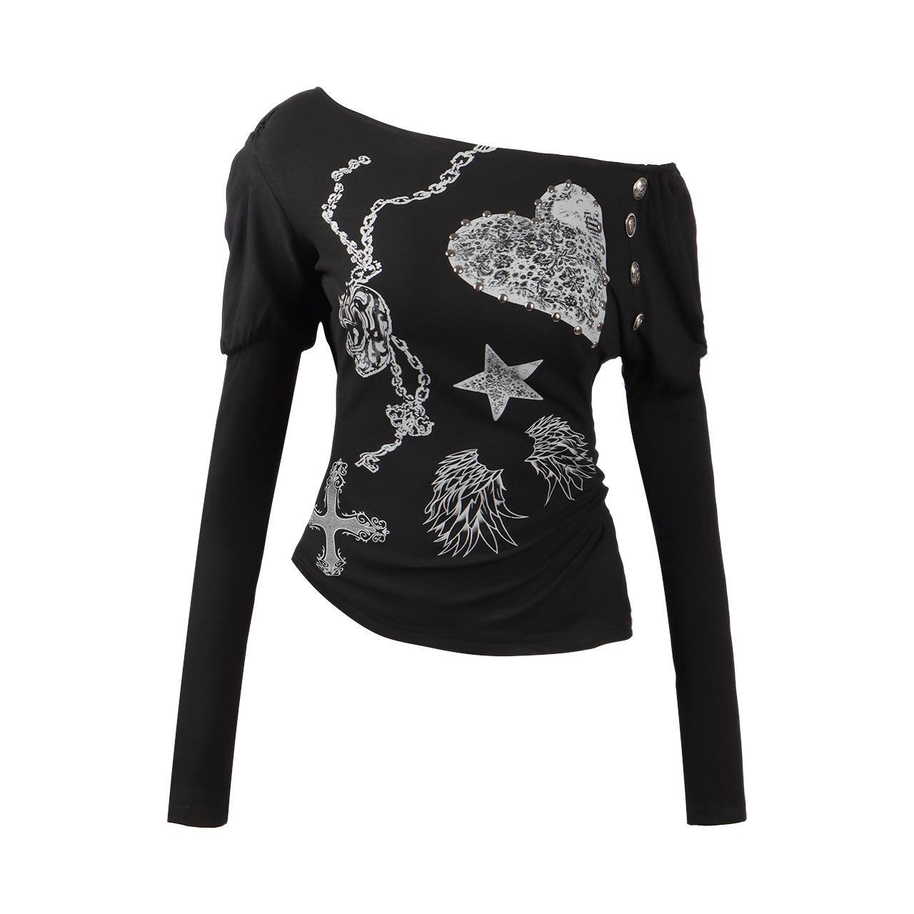 4ボタンプリント長袖トップス/3color/cm0152