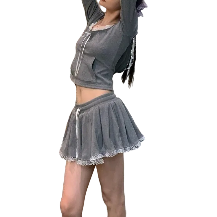 フード付きトップス＋ショートスカートセットアップ/cm0237