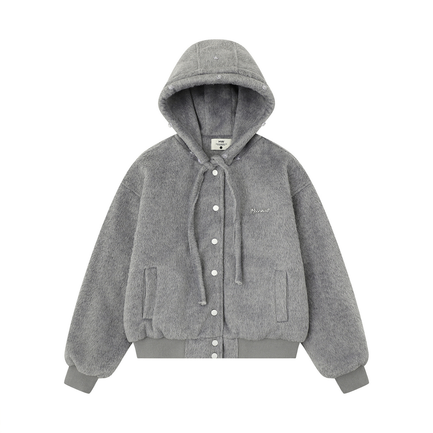 リボンデザインフェイクファーフードジャケット/2color/cm0002