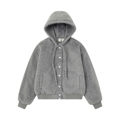 リボンデザインフェイクファーフードジャケット/2color/cm0002