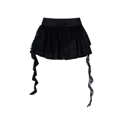 レースディテールクロスデザインリボンミニスカート/cm0107