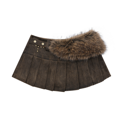 エコファーデザインプリーツデザインミニスカート/2color/cm0160