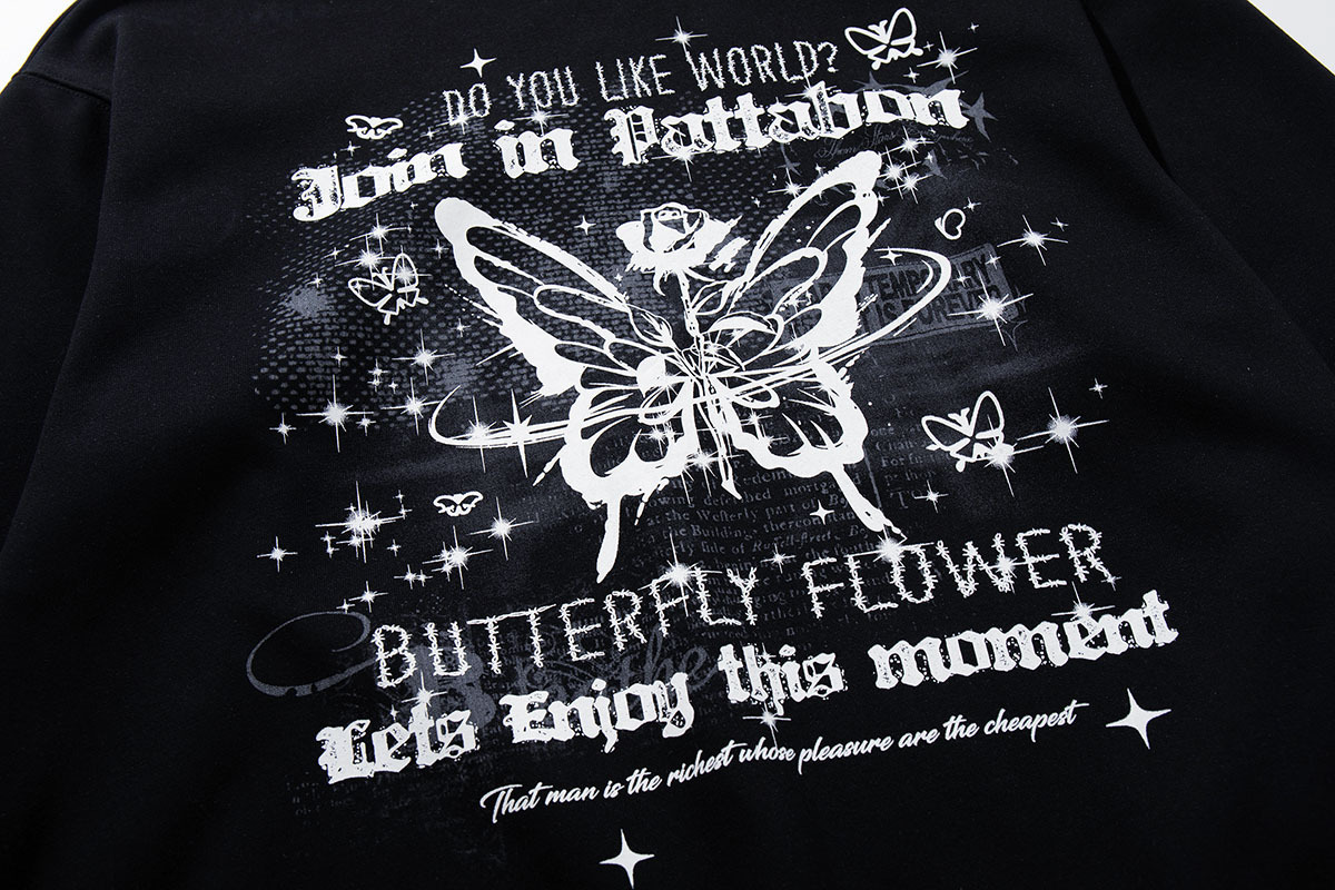 チェーンアクセ付きバタフライプリントパーカー/2color/cm0151