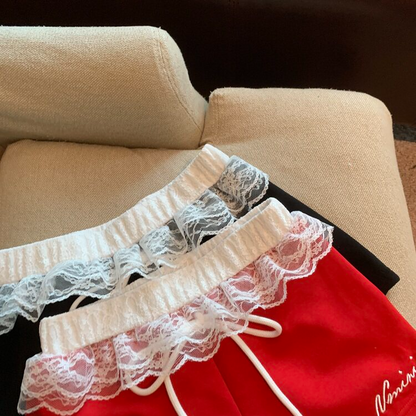 2color/ワンポイント刺繍ロゴレースショートパンツ/cm0279