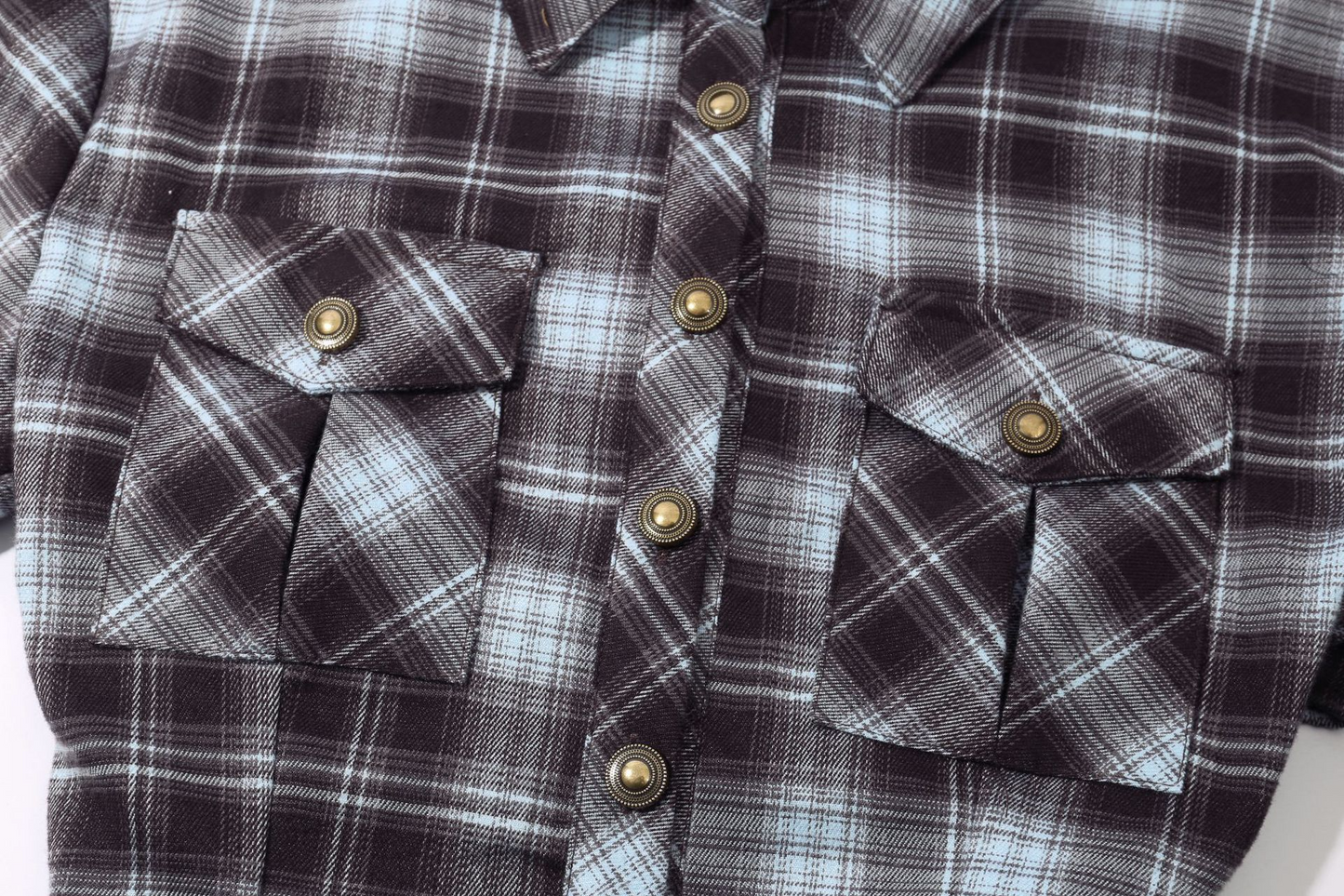 バック刺繍スリーブ取り外しチェックシャツ/cm0095