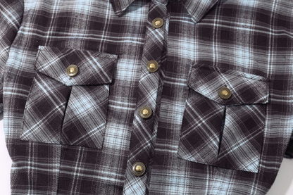 バック刺繍スリーブ取り外しチェックシャツ/cm0095