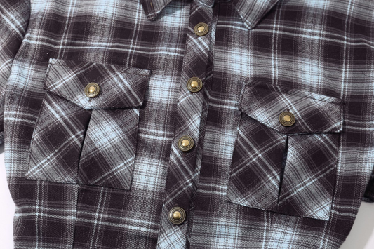 バック刺繍スリーブ取り外しチェックシャツ/cm0095