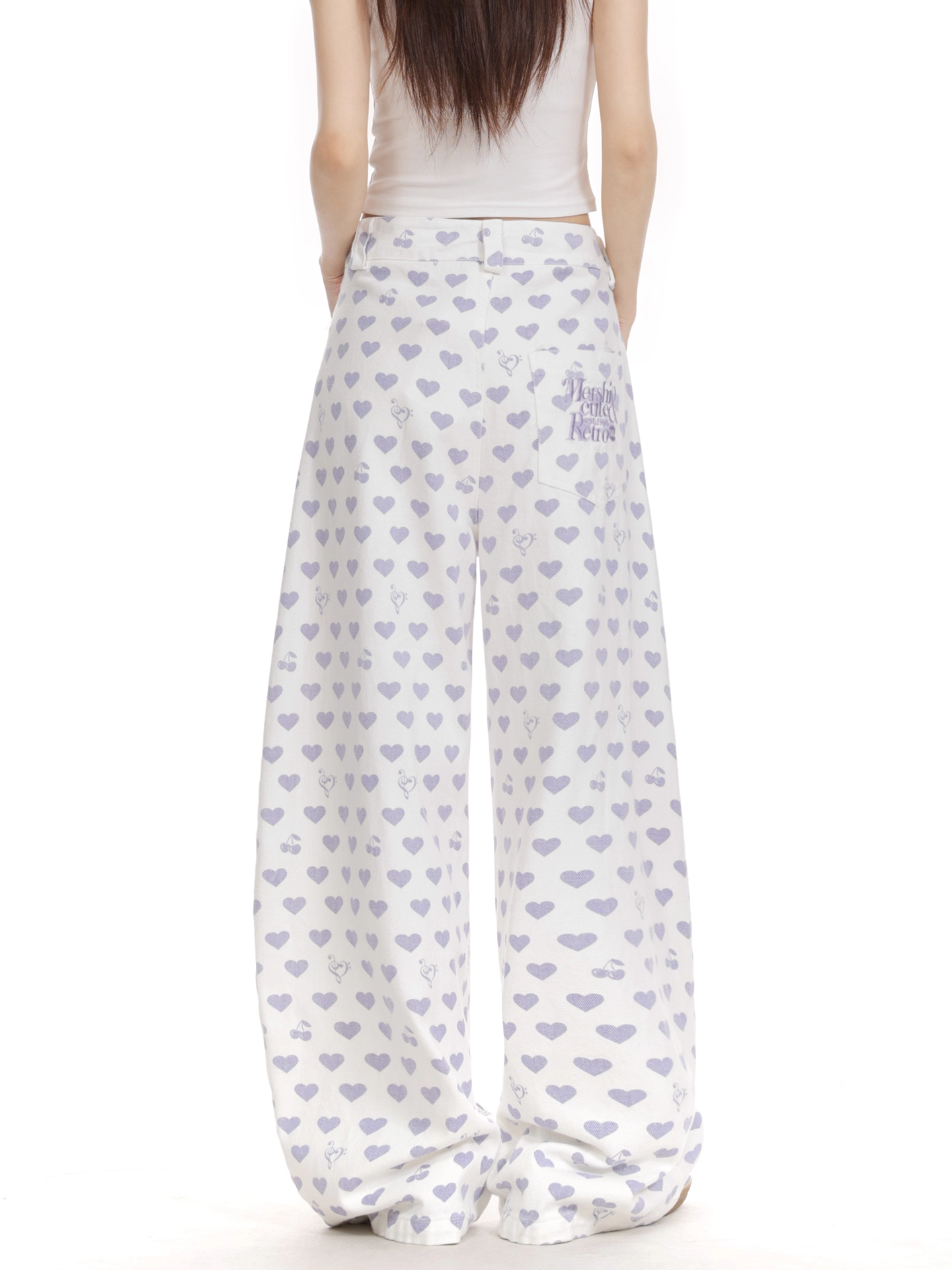 ハート柄刺繍ディテールパンツcm0008