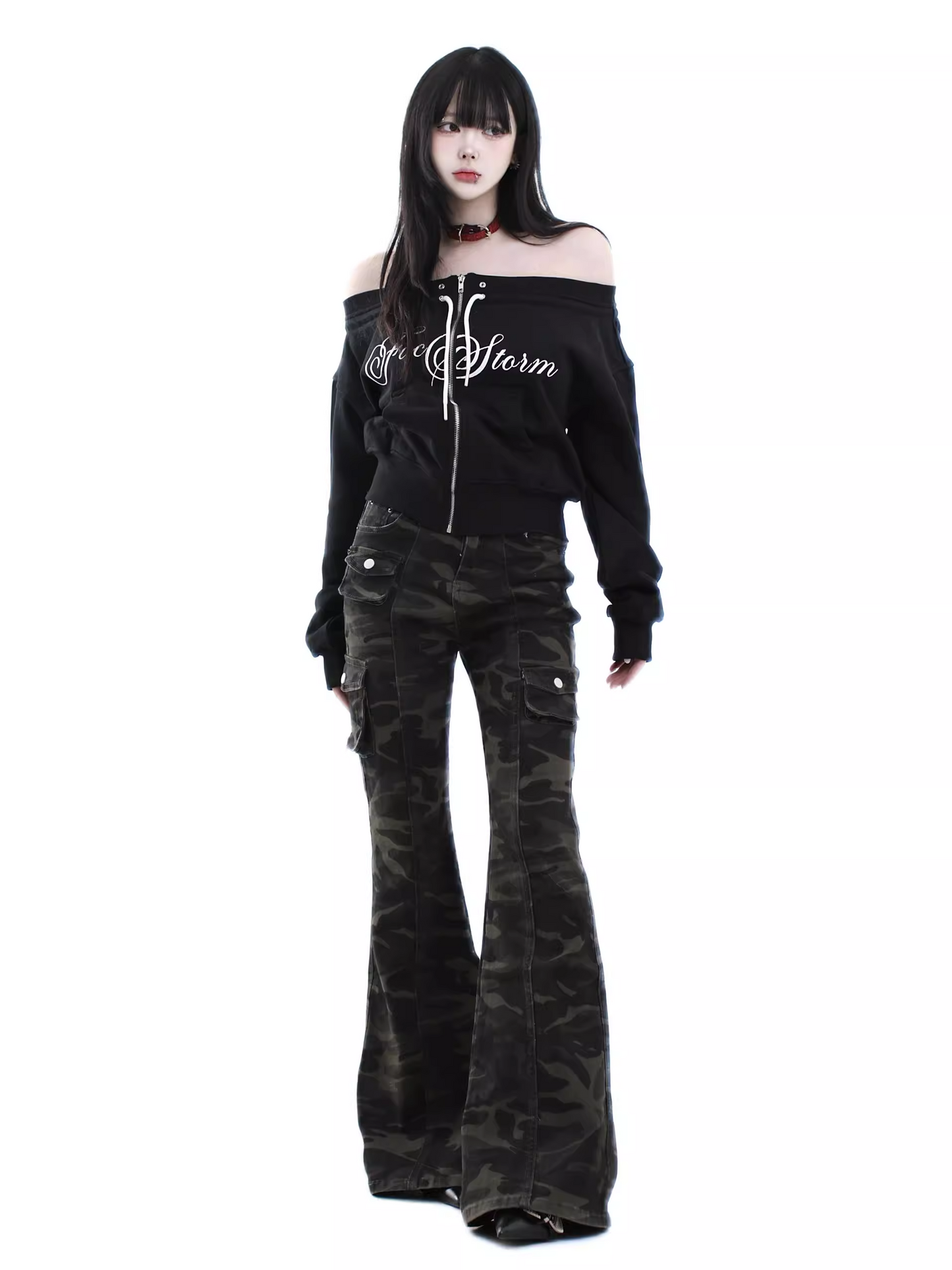 取り外しファー付きプリントジップアップスウェット/2color/cm0051