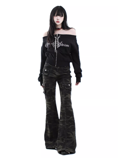 取り外しファー付きプリントジップアップスウェット/2color/cm0051