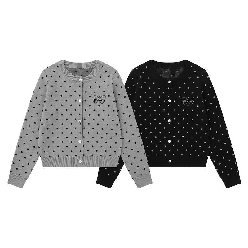 ドット柄ワンポイントデザインカーディガン/2color/cm0086