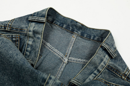 サイド刺繍デザインバックポケットステッチディテールデニムパンツ/cm0120