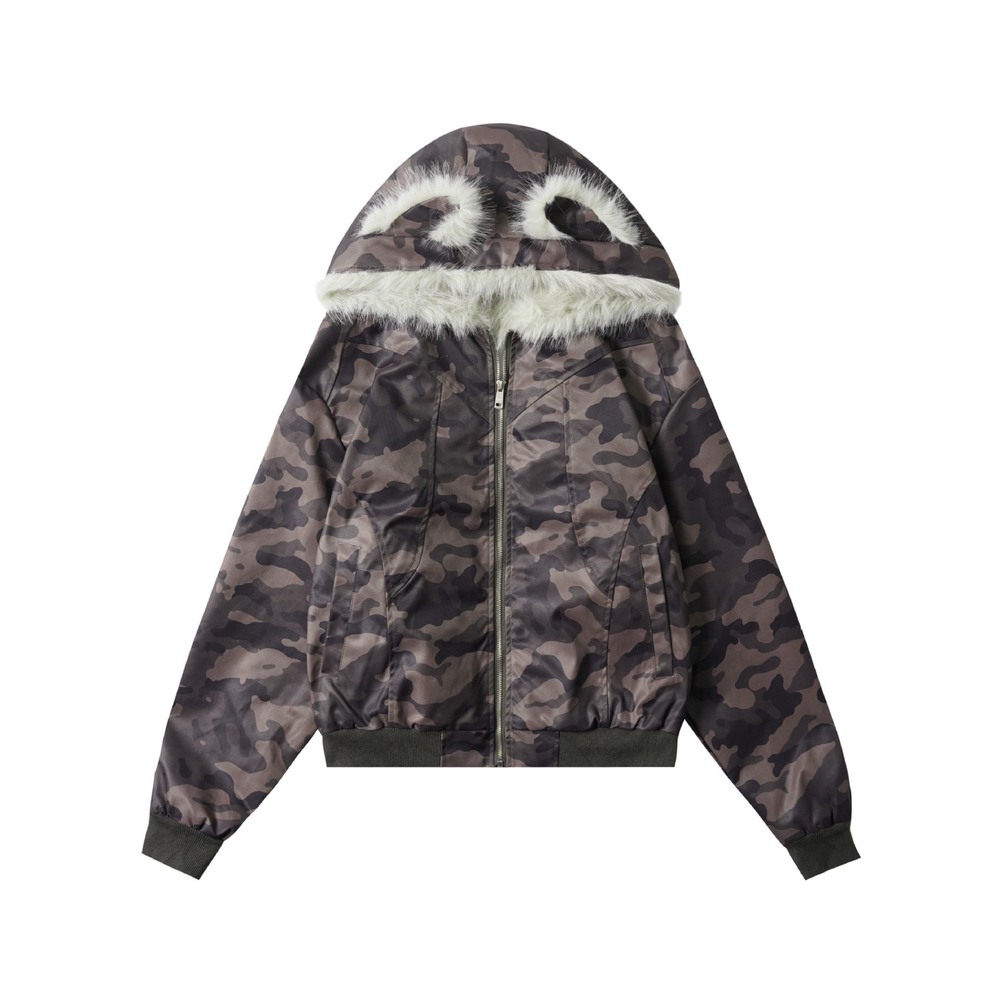 ファーフードファー耳付きジップアップジャケット/2color/cm0125