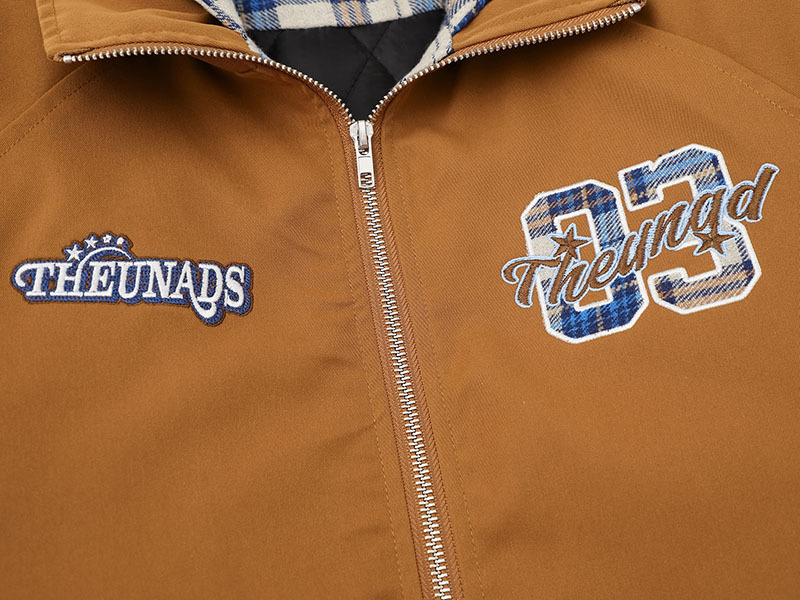 チェックフェイクレイヤード刺繍ロゴジャケット/2color/cm0085