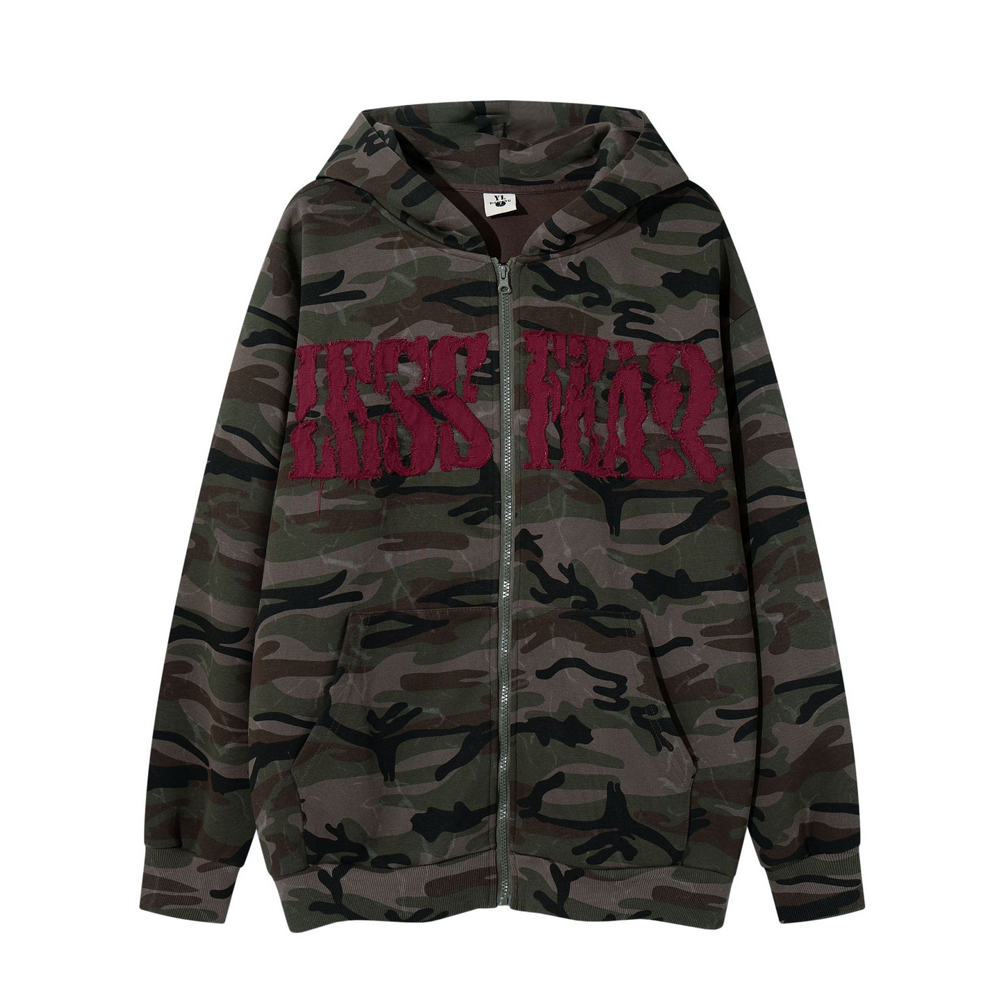 アルファベットパッチワークカモ柄ジップアップパーカー/cm0055