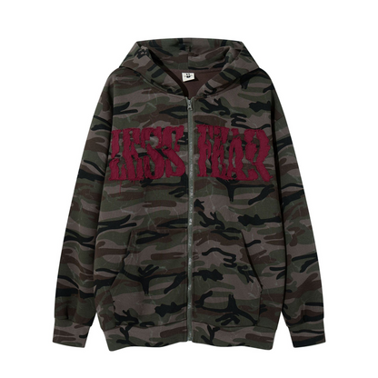 アルファベットパッチワークカモ柄ジップアップパーカー/cm0055