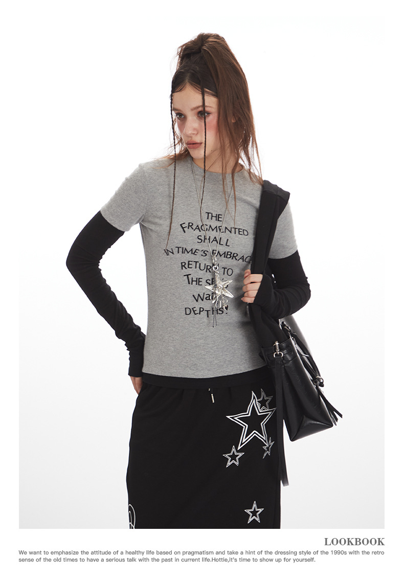 バイカラープリントロングTシャツ/2color/cm0127