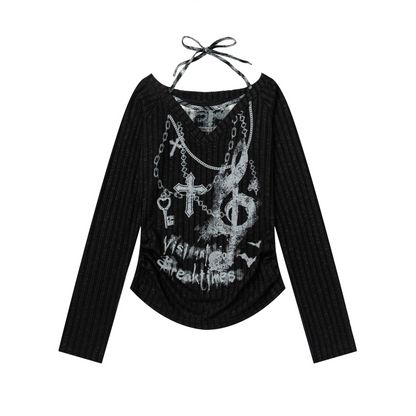 クロスデザインプリントフェイクレイヤートップス/2color/cm0153