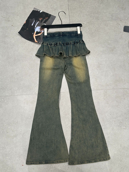 デニムフリルウォッシュドヴィンテージジーンズ/cm0037