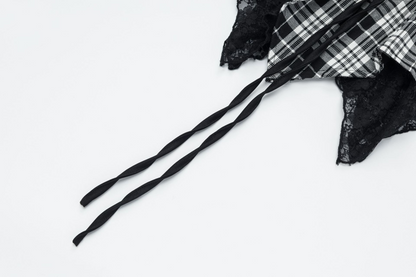 チェック柄スターアクセ付きレースディテールミニスカート/cm0041