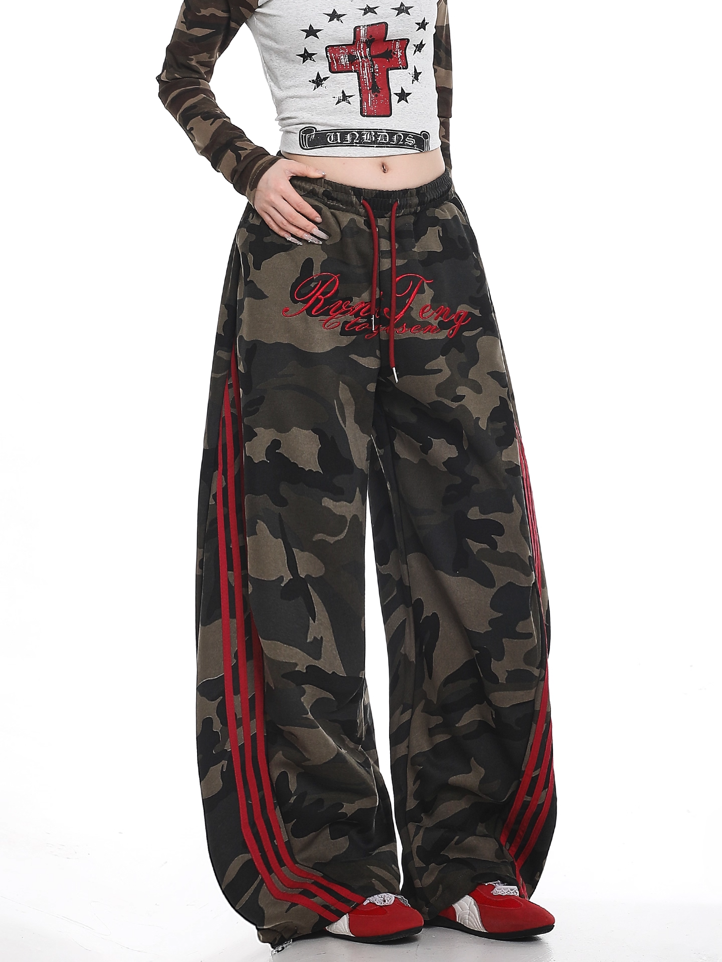 カモフラ柄サイドラインパンツ/cm0054