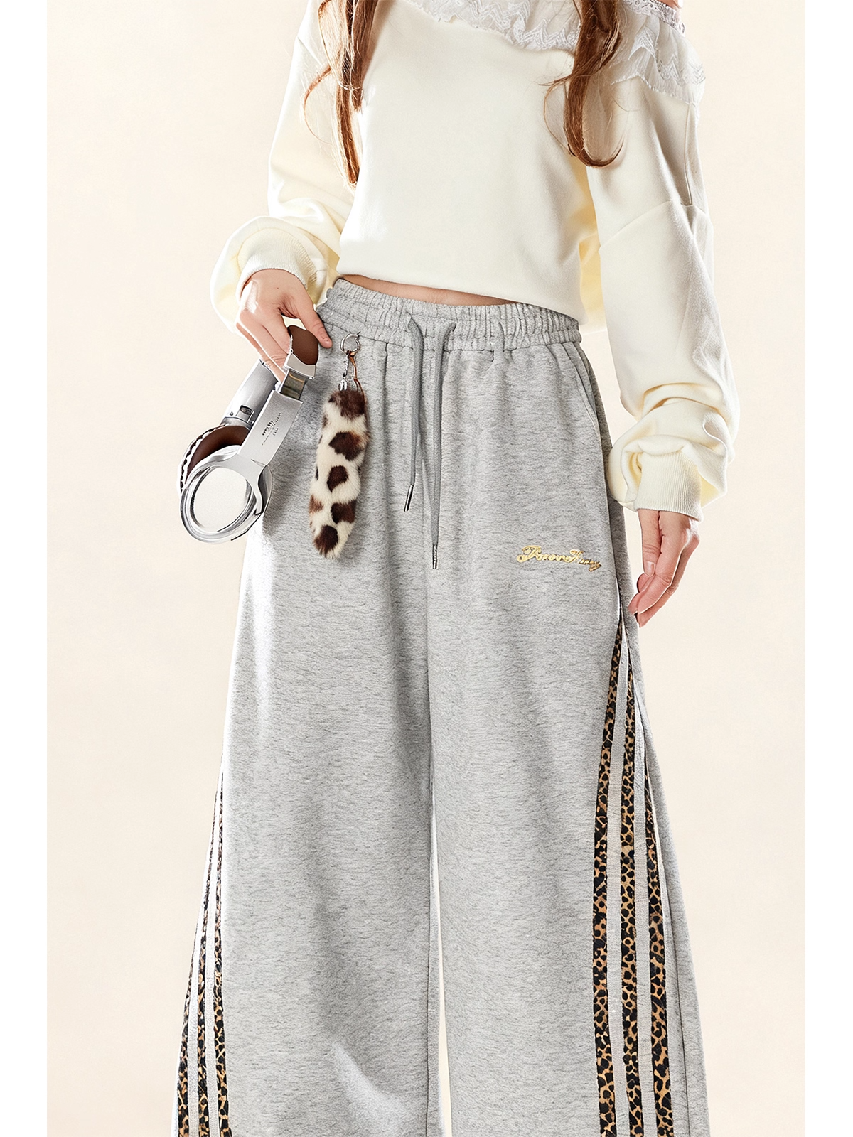 レオパード柄ラインストラップ付パンツ/2color/cm0077