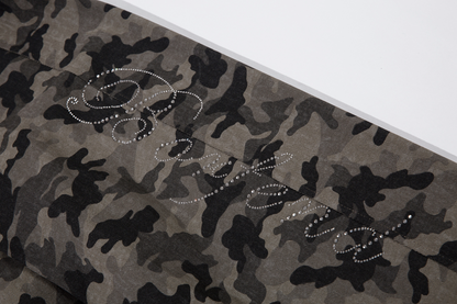 カモフラ柄ビジューアルファベットデザインデニムパンツ/cm0091