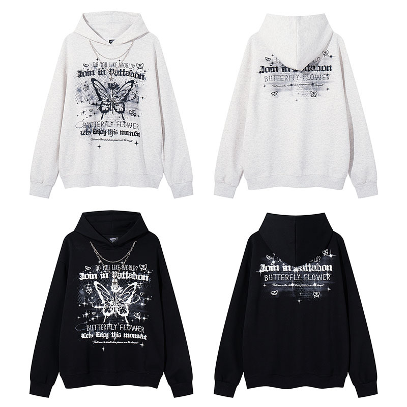 チェーンアクセ付きバタフライプリントパーカー/2color/cm0151