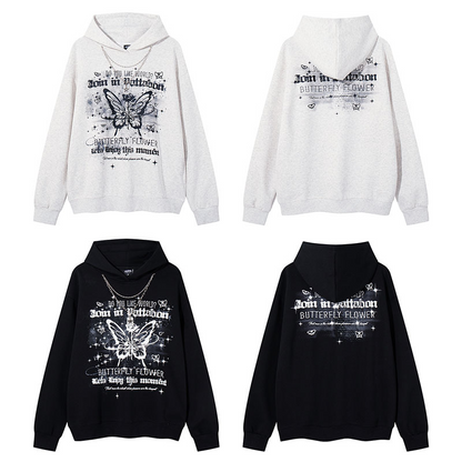 チェーンアクセ付きバタフライプリントパーカー/2color/cm0151