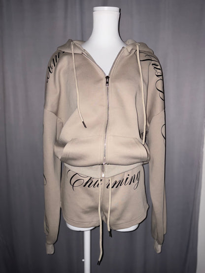 レタープリントセットアップ/ジップアップフーディー＋ショートパンツcm0236