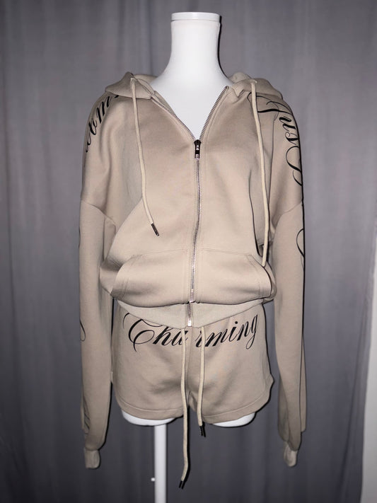 レタープリントセットアップ/ジップアップフーディー＋ショートパンツcm0236