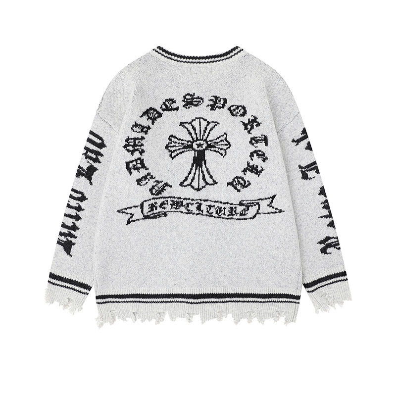 クロスデザインダメージ加工ニットカーディガン/2color/cm0084