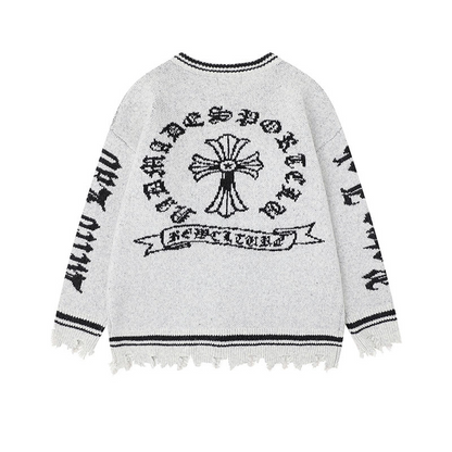 クロスデザインダメージ加工ニットカーディガン/2color/cm0084