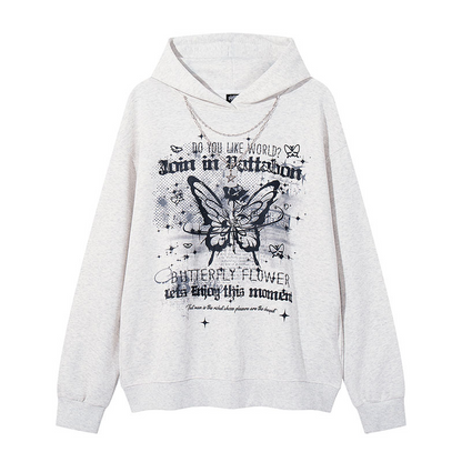 チェーンアクセ付きバタフライプリントパーカー/2color/cm0151