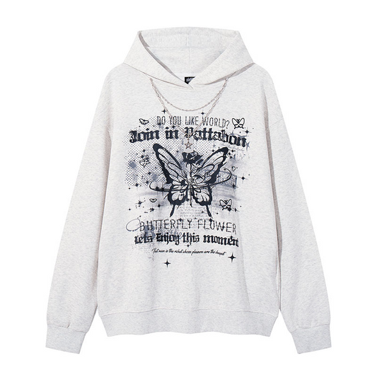 チェーンアクセ付きバタフライプリントパーカー/2color/cm0151