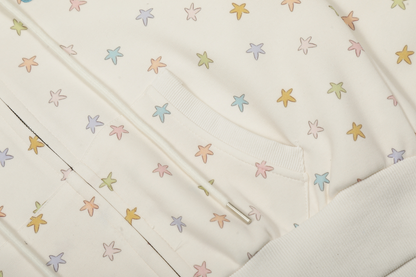 レース縁フードスタープリントジップアップパーカー/cm0050