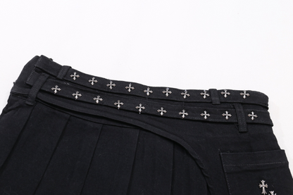 クロススタッズデザインデニムミニスカート/2color/cm0142