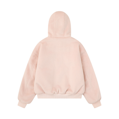 リボンデザインフェイクファーフードジャケット/2color/cm0002