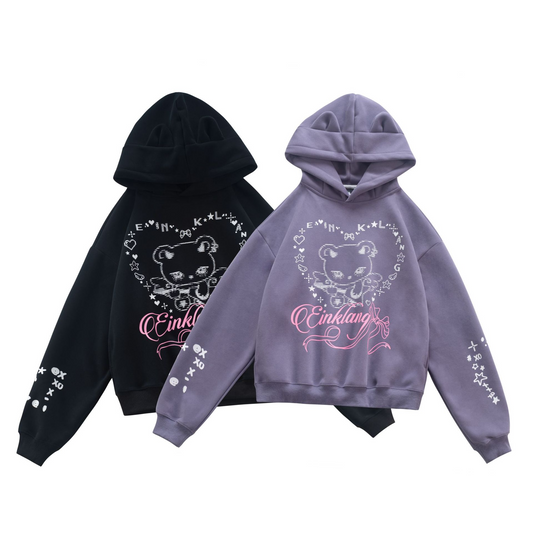 ベアプリントデザイン/クマ耳付きフードパーカー/2color/cm0129