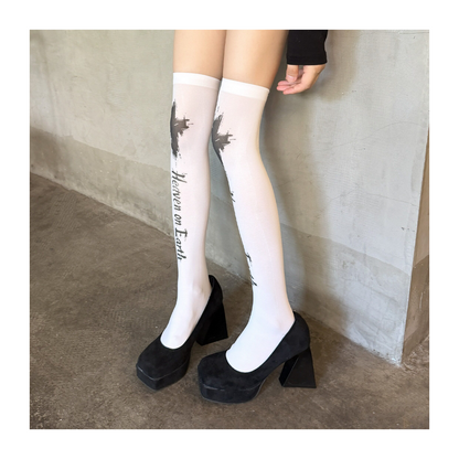 クロス柄レタープリントオーバーニーソックス/cm0234