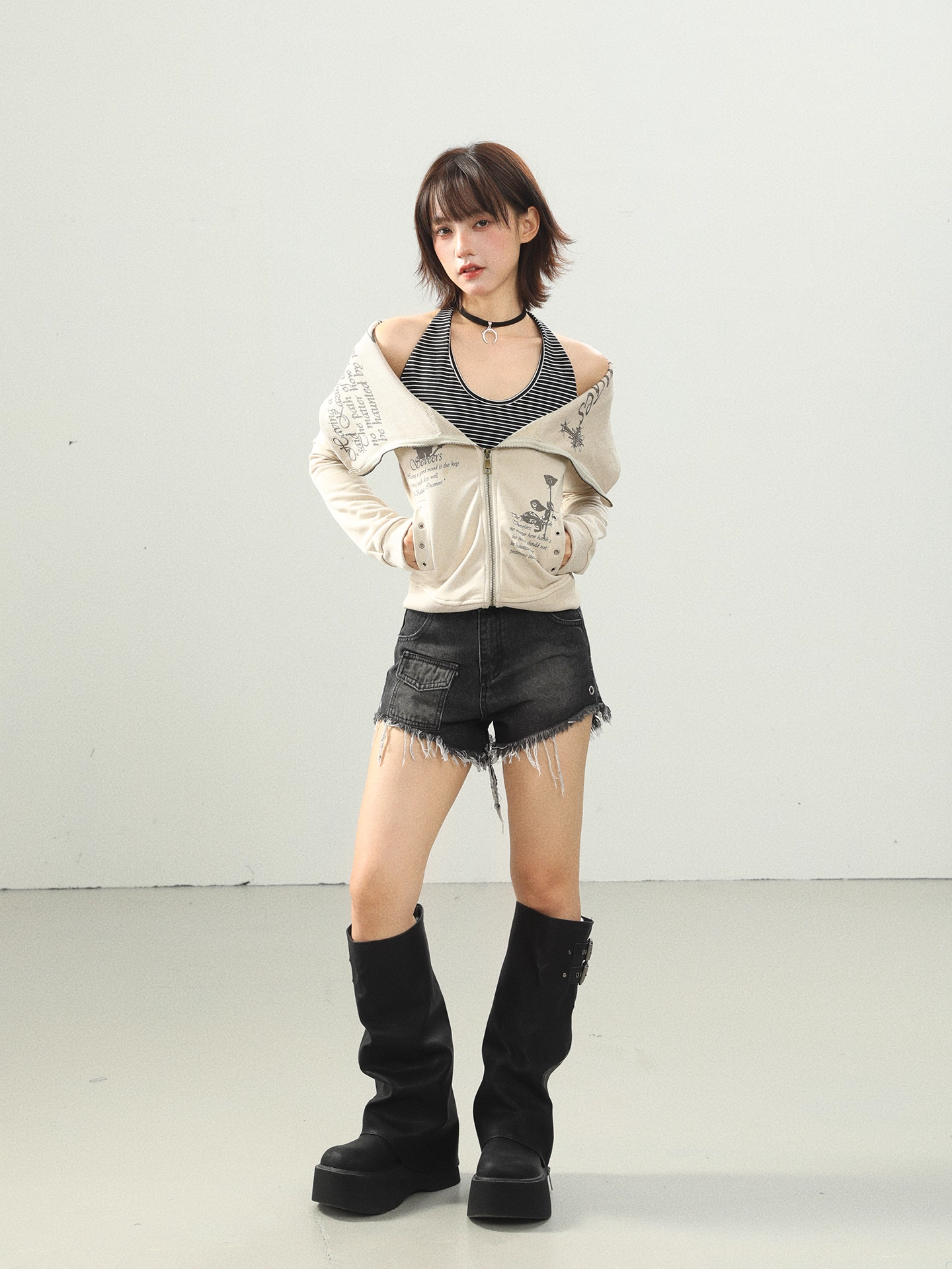 ジップアッププリントスウェット/2color/cm0089