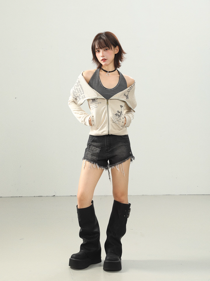 ジップアッププリントスウェット/2color/cm0089